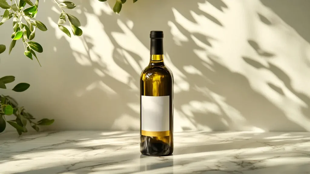 Bottiglia di vino alla luce